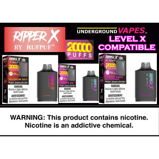 RIPPER X 20,000 PUFF LEVEL X COMPATIBLE PODS (REQUIRES LEVEL X BATTERY) ARRIVING MONDAY