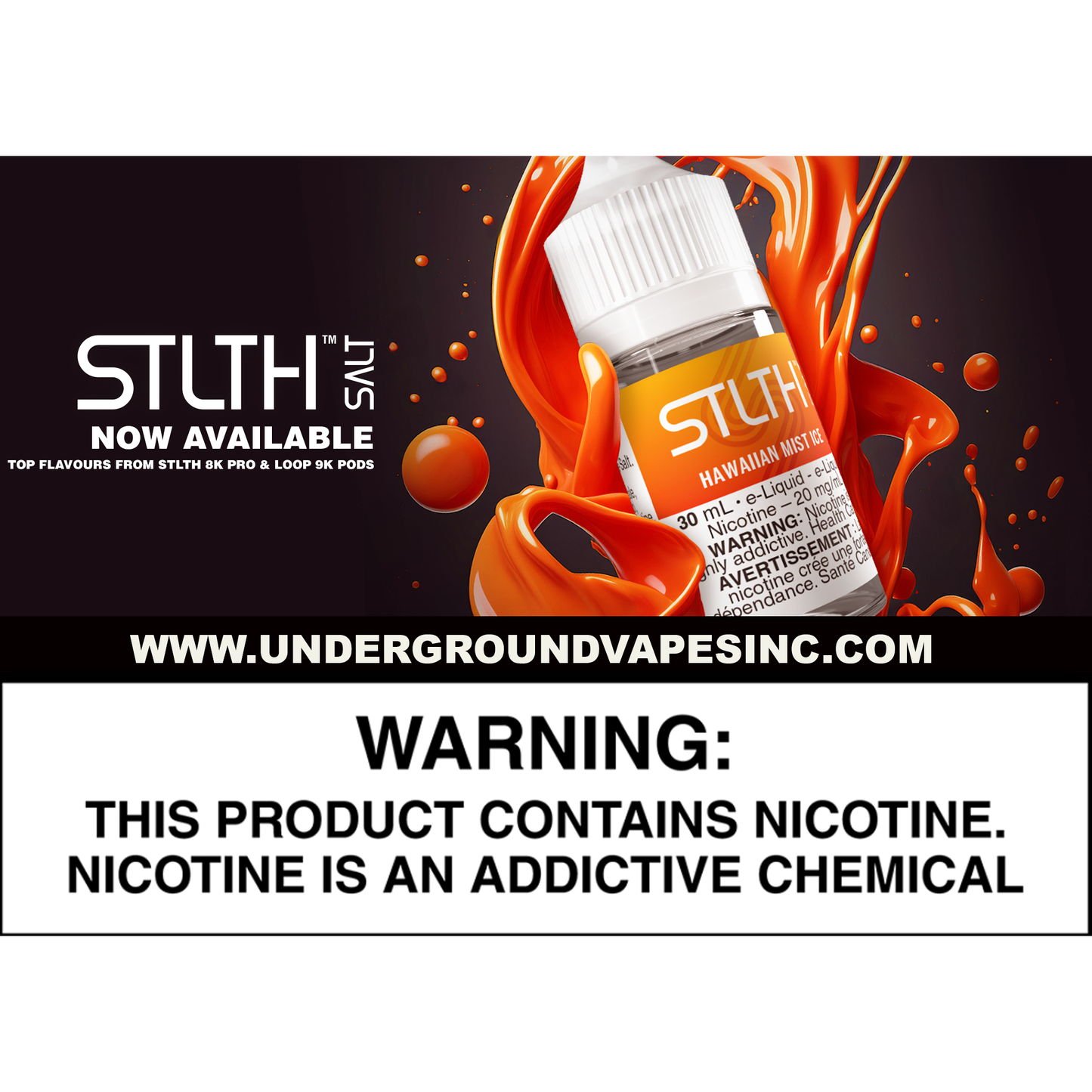 STLTH 30ML SALTS (NEW TAX) - Underground Vapes Inc - Cambridge