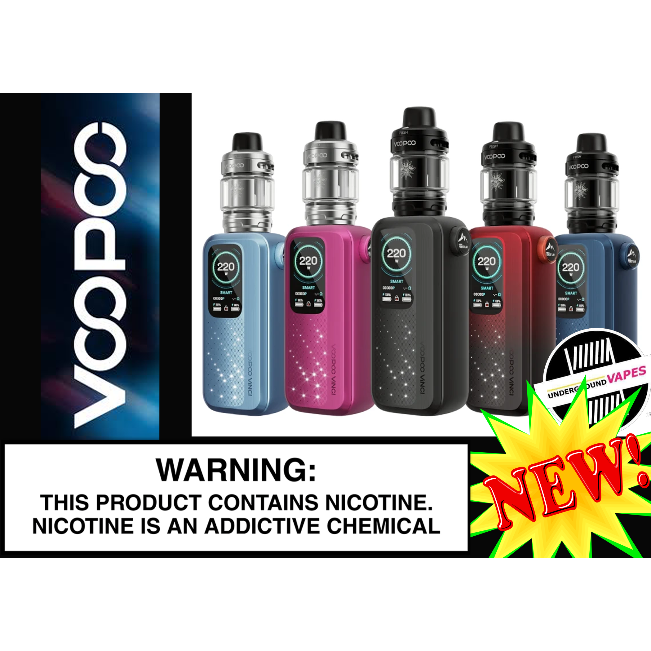 Rechargeable Vape Mod VOOPOO VINCI Spark220 Mod Kit 220 W Dual 18650  Battery Kit VOOPOO