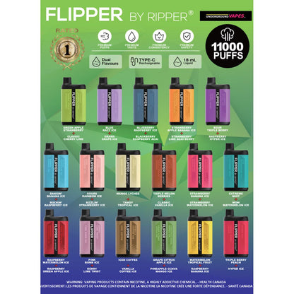 FLIPPER BY RIPPER 2 FLAVOURS IN 1 , 11,000 PUFF DISPOSABLES