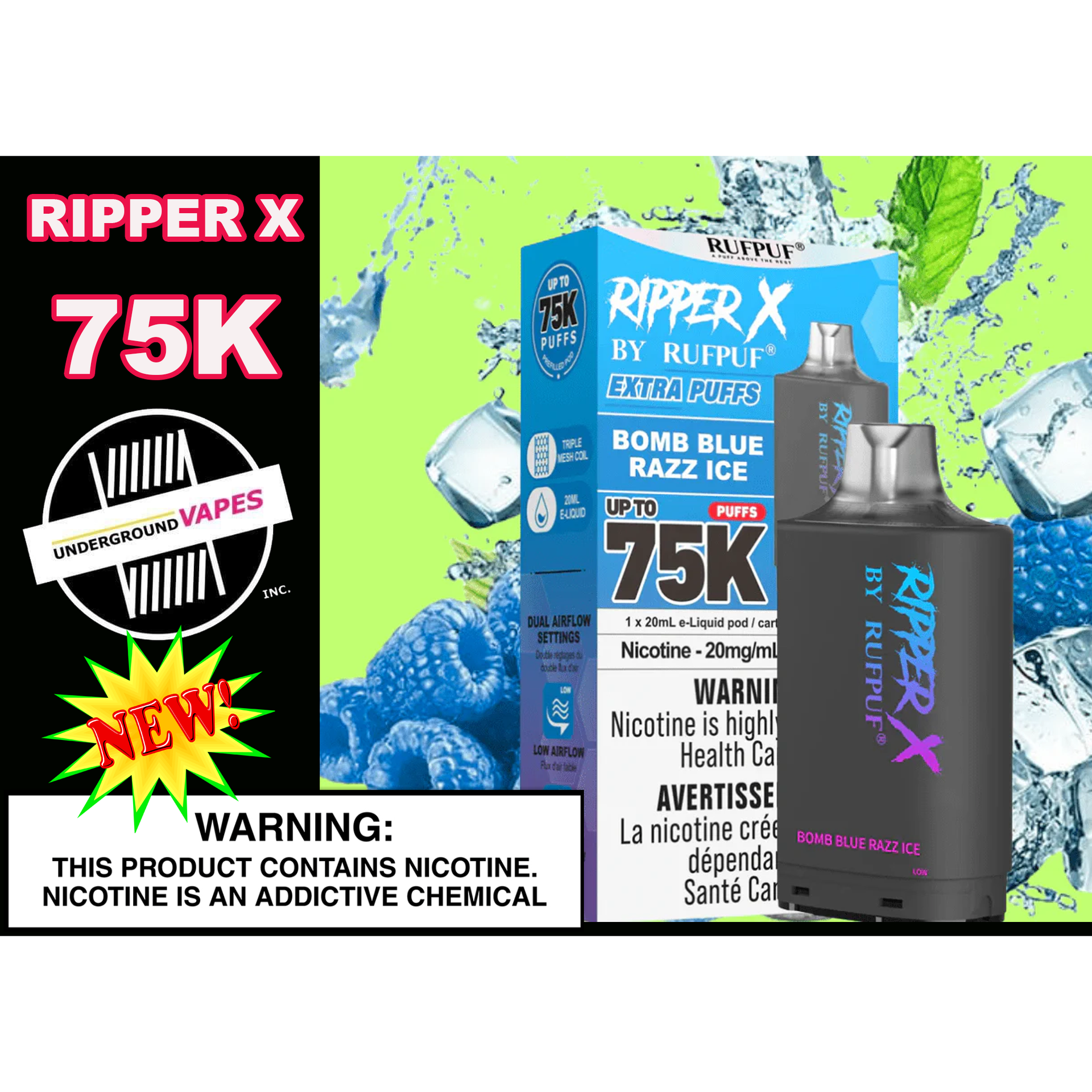 RIPPER X 20ml PODS (REQUIRES LEVEL X BATTERY LISTED IN MENU)  Underground  Vapes Inc - Cambridge