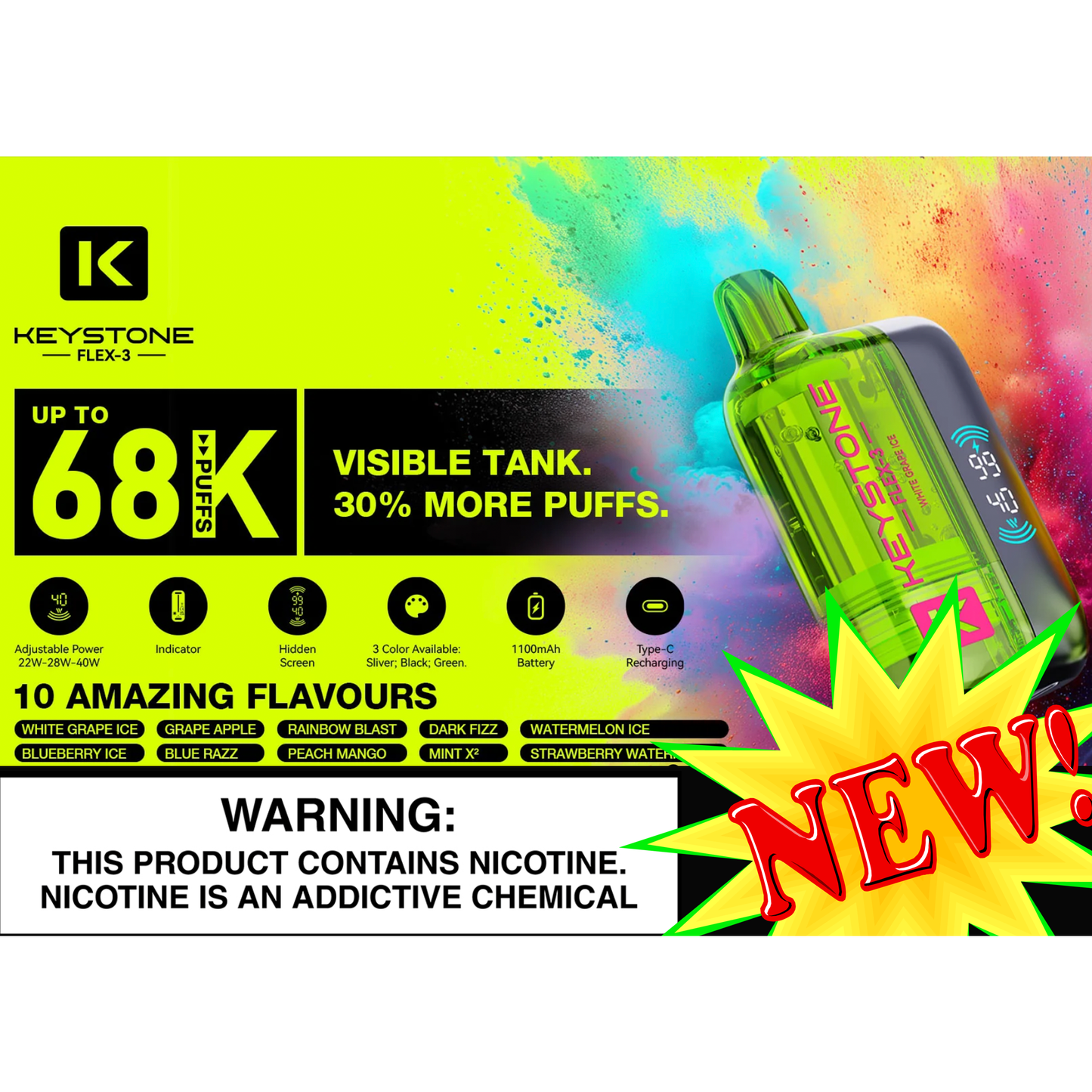 KEYSTONE 68K DISPOSABLES BATTERY INCLUDED (VISABLE LIQUID TANK) STAFF PICK FOR LONGEVITY